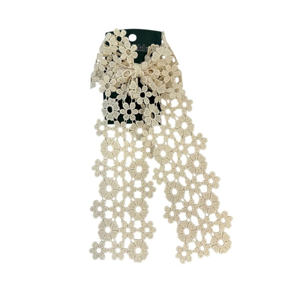 Boho Cream Lace Bow Hair Clip Floral Crochet Barrette Wild Fable NWT